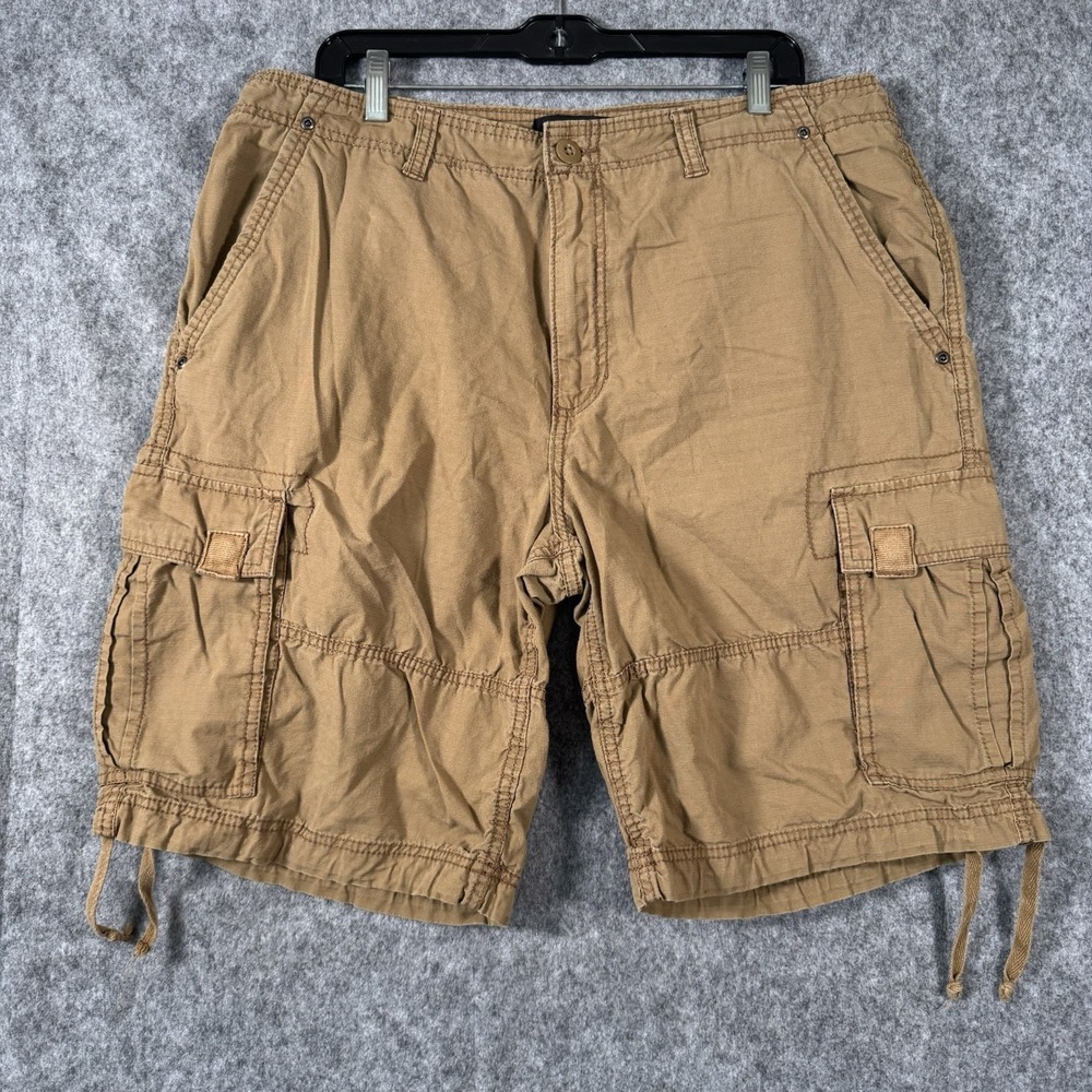 Y2K Op Ocean Pacific Cargo Shorts Mens 36‎ Khaki Paratrooper Ripstop Baggy Vtg